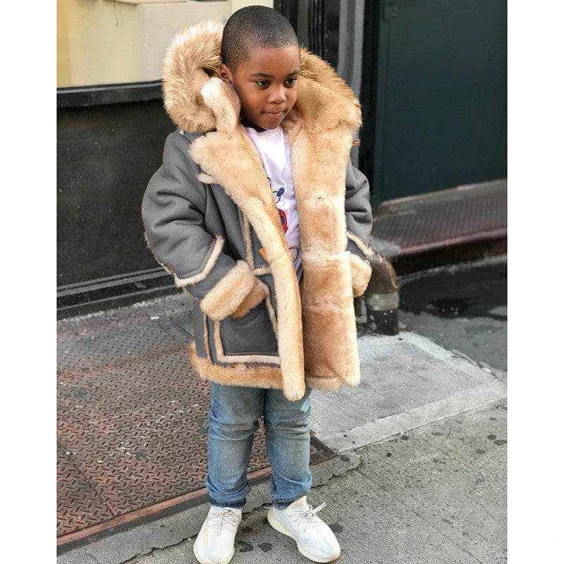 Boys' Warm Fur All-in-one Fashion Hooded Jacket - Classy Collective