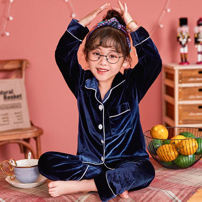 Children's Gold Velvet Solid Color Pajamas Set - Classy Collective
