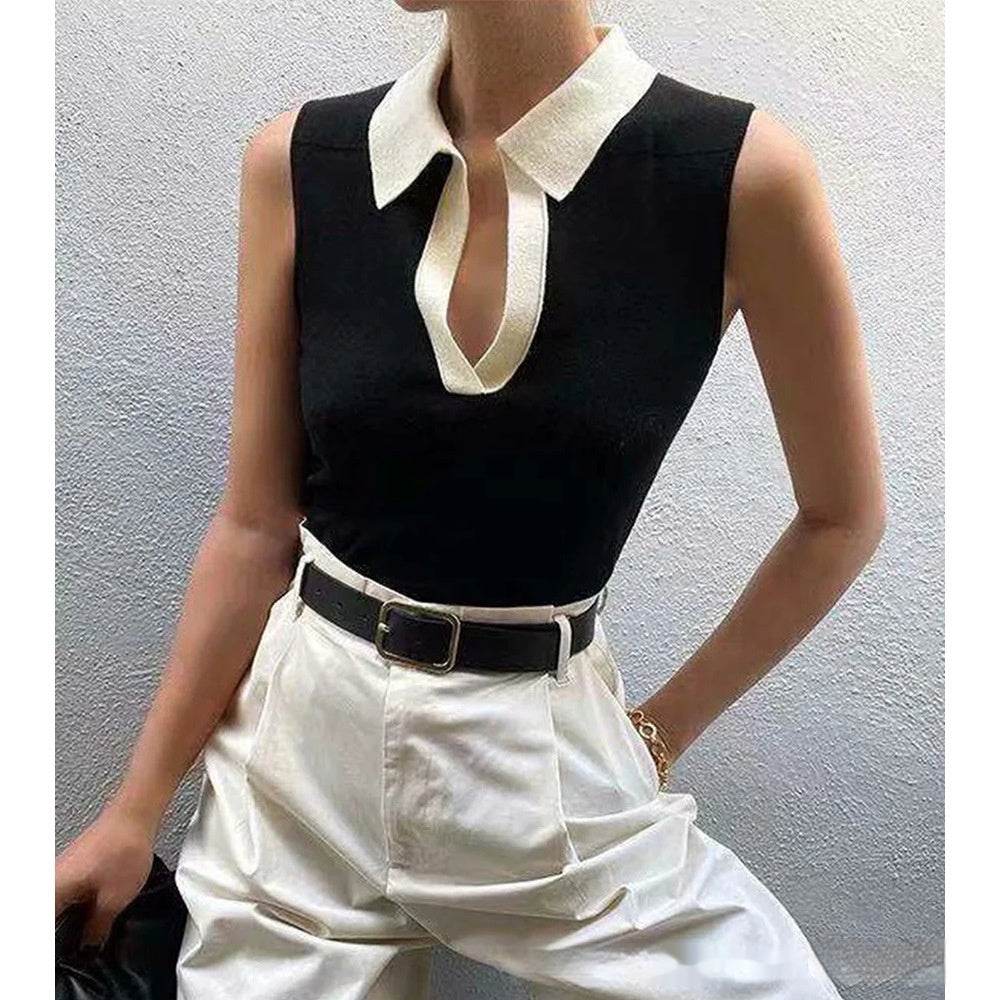 Solid Color Round Neck Pullover Women's Knitted Vest - Classy Collective