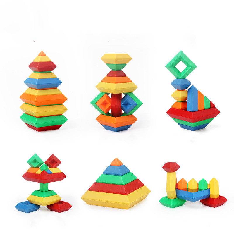 Kids Rainbow Color Cognitive Set Shapes Building Blocks - Classy Collective