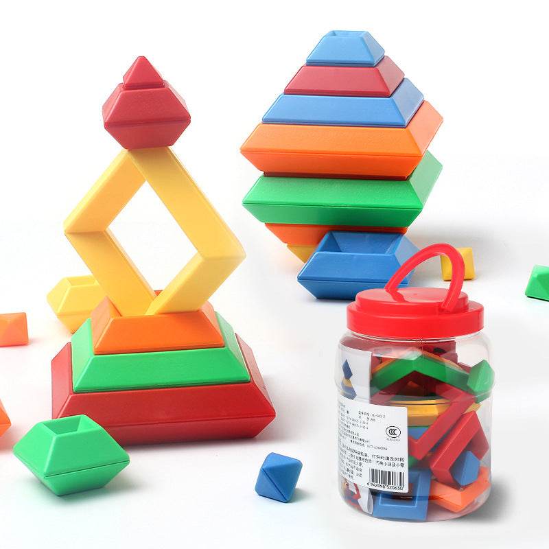 Kids Rainbow Color Cognitive Set Shapes Building Blocks - Classy Collective