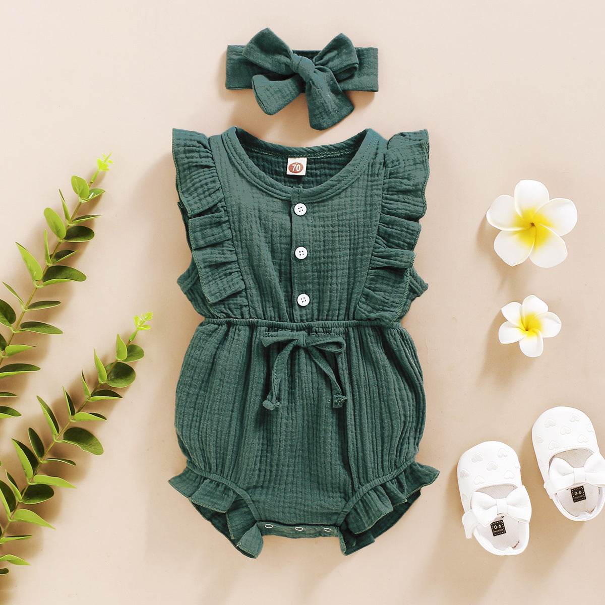 Lace Sleeve Double-Sided Ruffled Triangle Romper - Classy Collective
