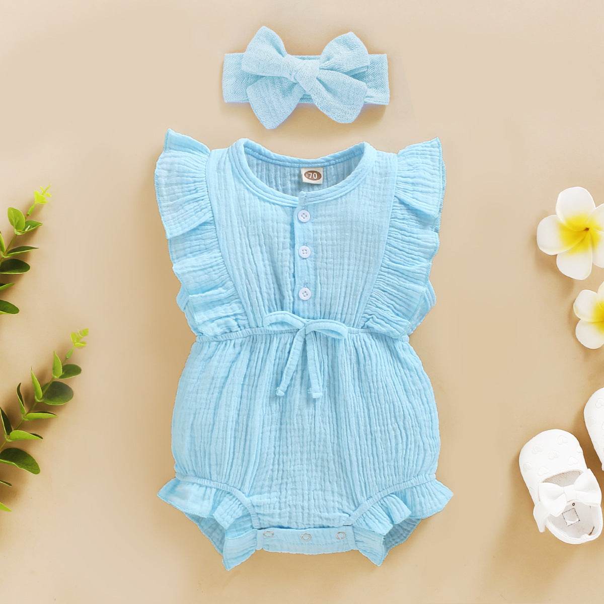 Lace Sleeve Double-Sided Ruffled Triangle Romper - Classy Collective