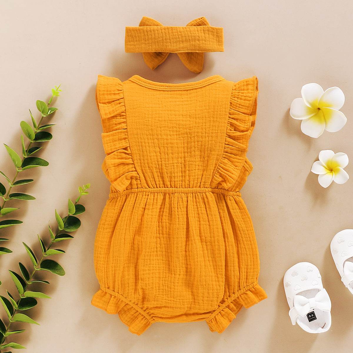Lace Sleeve Double-Sided Ruffled Triangle Romper - Classy Collective