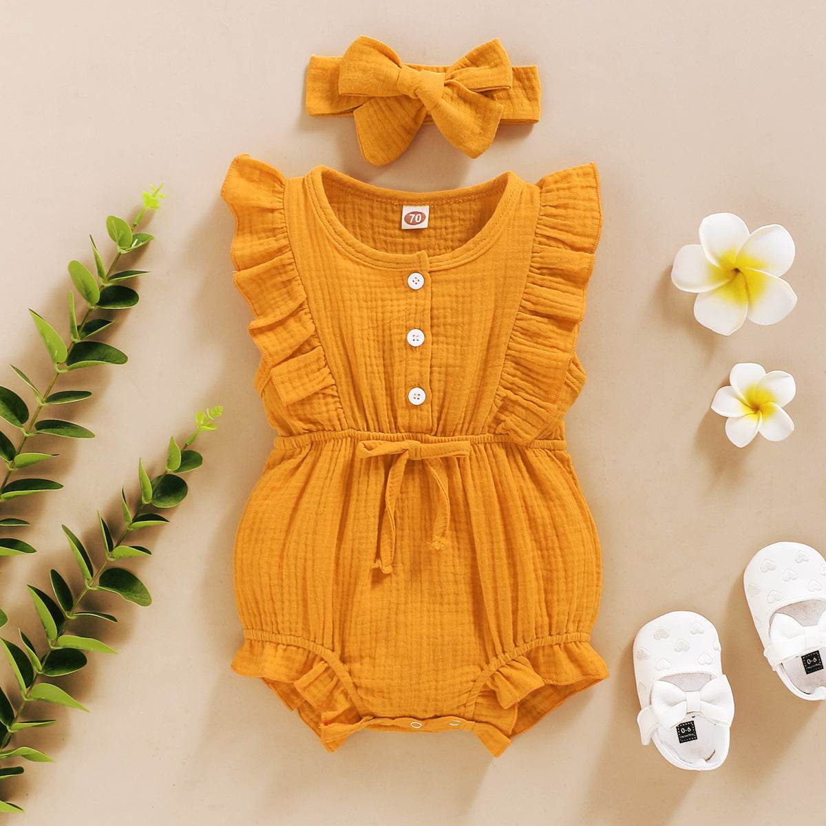 Lace Sleeve Double-Sided Ruffled Triangle Romper - Classy Collective