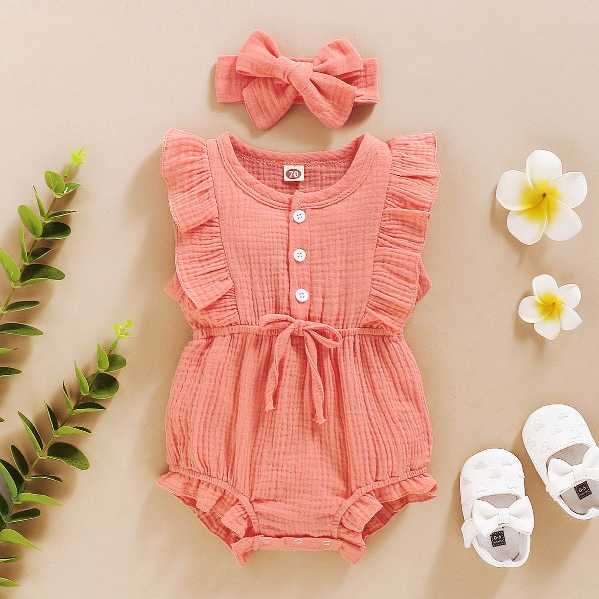 Lace Sleeve Double-Sided Ruffled Triangle Romper - Classy Collective