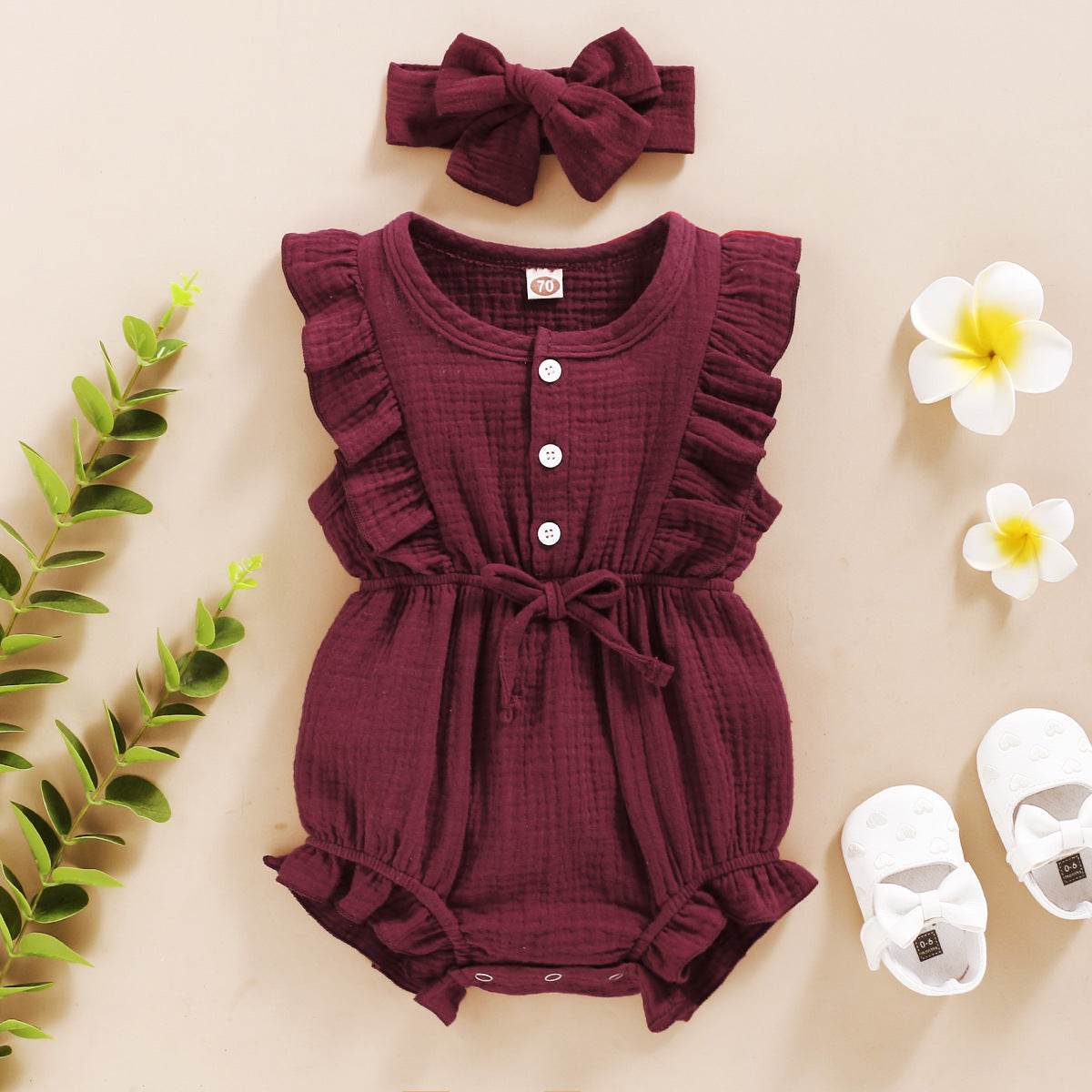 Lace Sleeve Double-Sided Ruffled Triangle Romper - Classy Collective