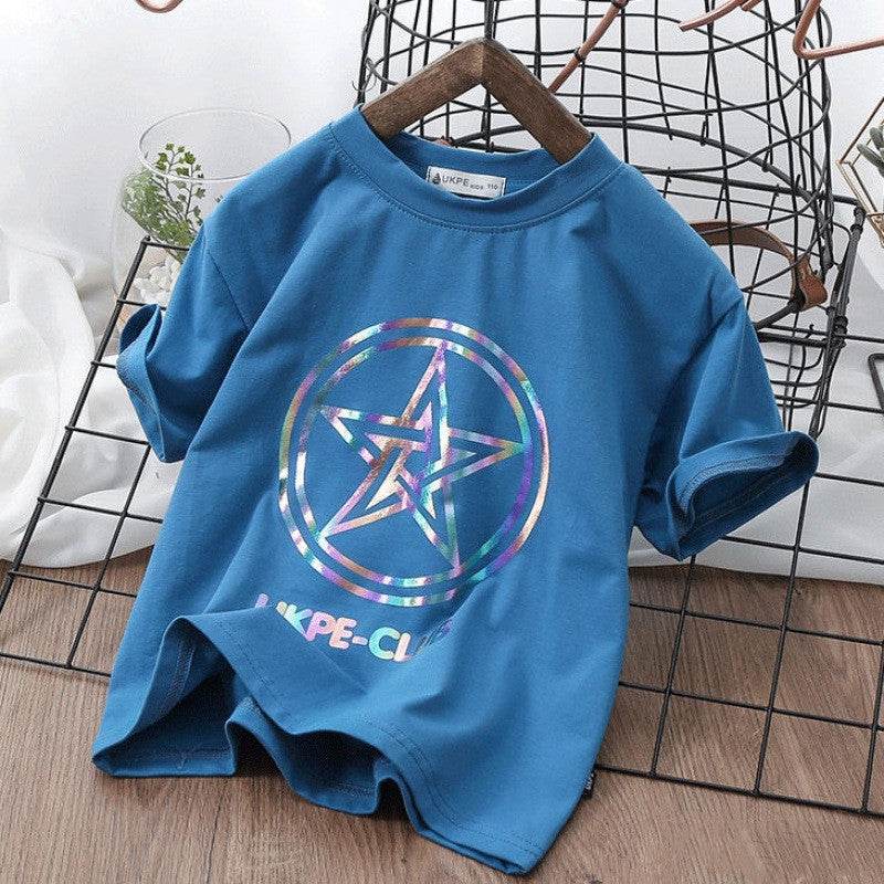 Boys'' Short Sleeve T-shirt Net Red Laser Reflective Cub Children''s Top Fashion - Classy Collective