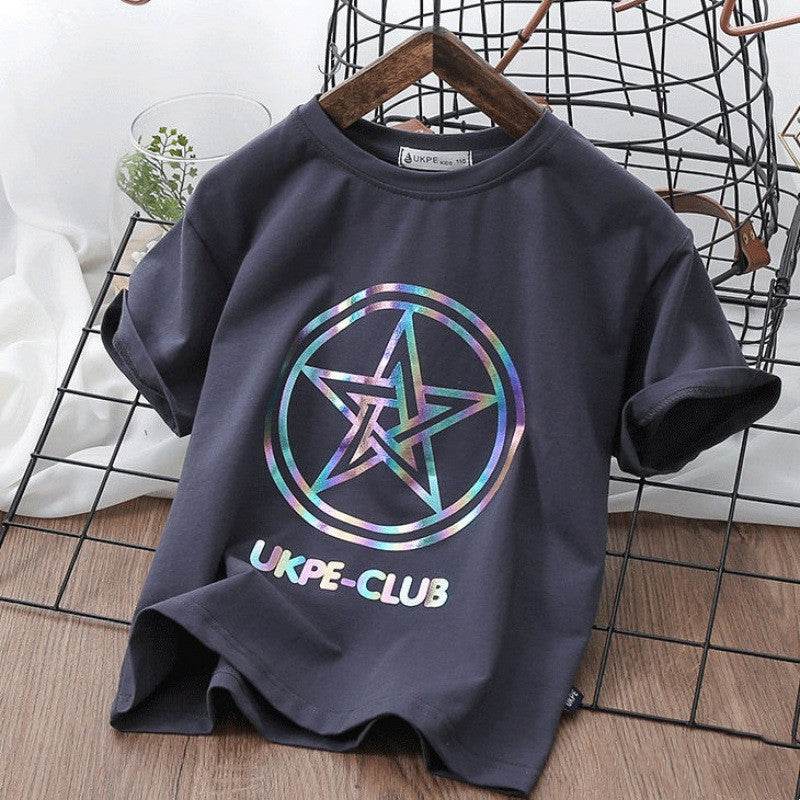Boys'' Short Sleeve T-shirt Net Red Laser Reflective Cub Children''s Top Fashion - Classy Collective