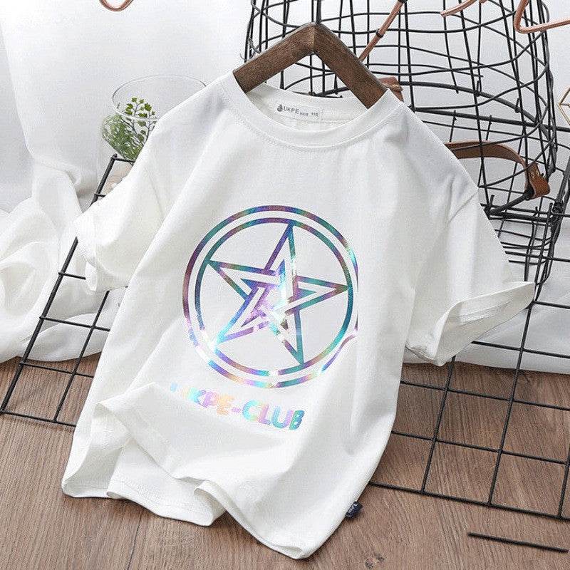 Boys'' Short Sleeve T-shirt Net Red Laser Reflective Cub Children''s Top Fashion - Classy Collective