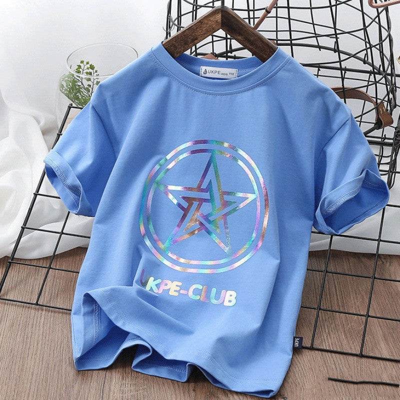 Boys'' Short Sleeve T-shirt Net Red Laser Reflective Cub Children''s Top Fashion - Classy Collective