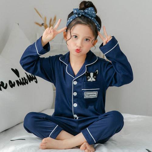 Girls Cute Printing Long-sleeved Home Wear Cotton Pajamas Set - Classy Collective