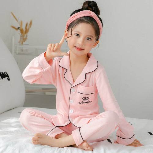 Girls Cute Printing Long-sleeved Home Wear Cotton Pajamas Set - Classy Collective