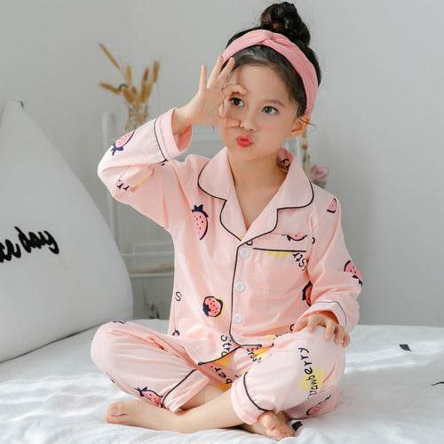 Girls Cute Printing Long-sleeved Home Wear Cotton Pajamas Set - Classy Collective