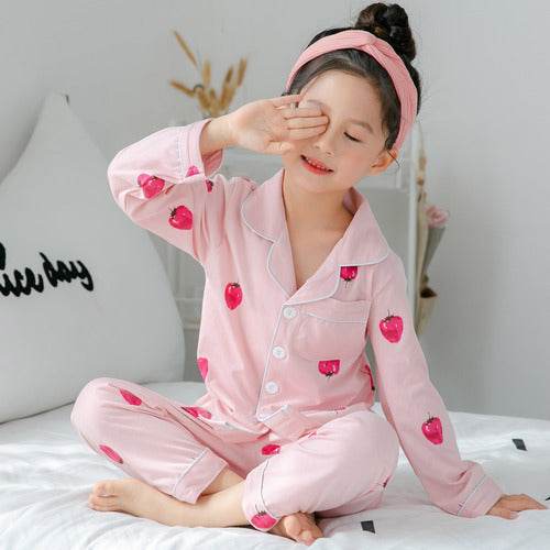 Girls Cute Printing Long-sleeved Home Wear Cotton Pajamas Set - Classy Collective