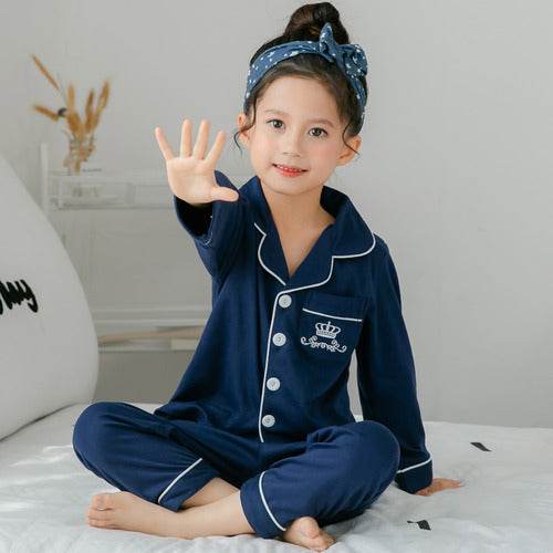 Girls Cute Printing Long-sleeved Home Wear Cotton Pajamas Set - Classy Collective