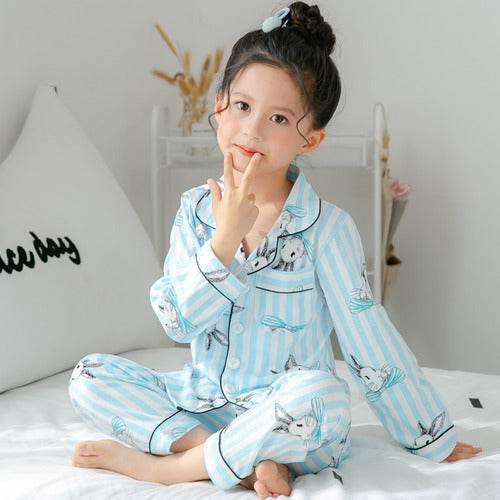 Girls Cute Printing Long-sleeved Home Wear Cotton Pajamas Set - Classy Collective