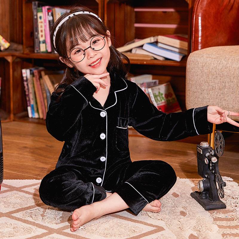 Children's Gold Velvet Solid Color Pajamas Set - Classy Collective