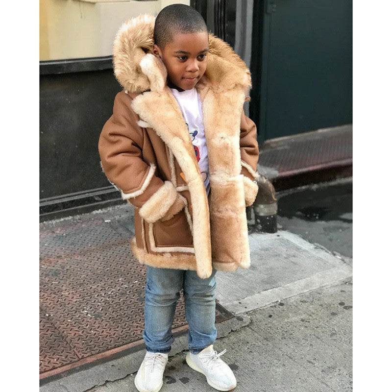 Boys' Warm Fur All-in-one Fashion Hooded Jacket - Classy Collective