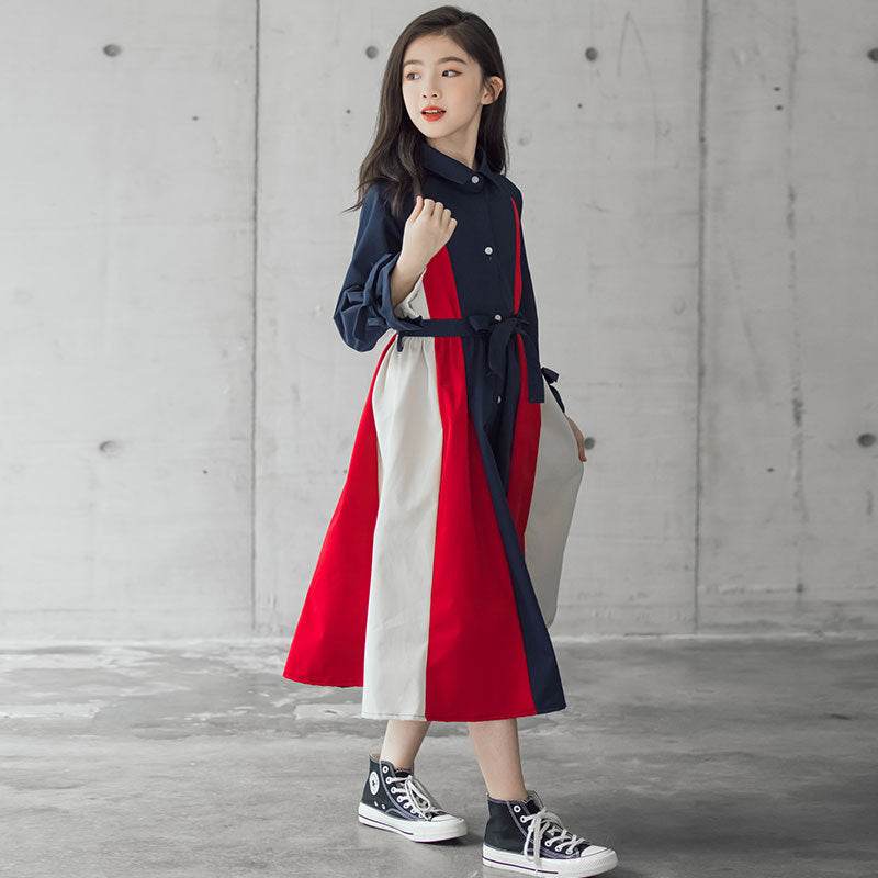 Korean Version Of The Big Kids Girls Multi-color Stitching Fashion A-line Skirt - Classy Collective
