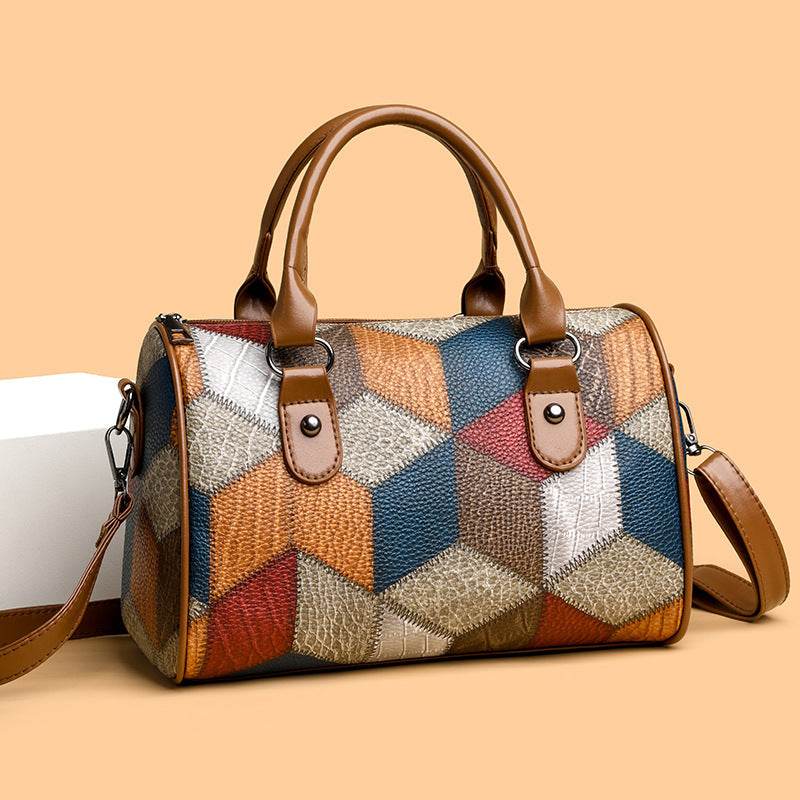Fashion Color Contrast Plaid Geometric Pattern Commuter Shoulder Crossbody - Classy Collective