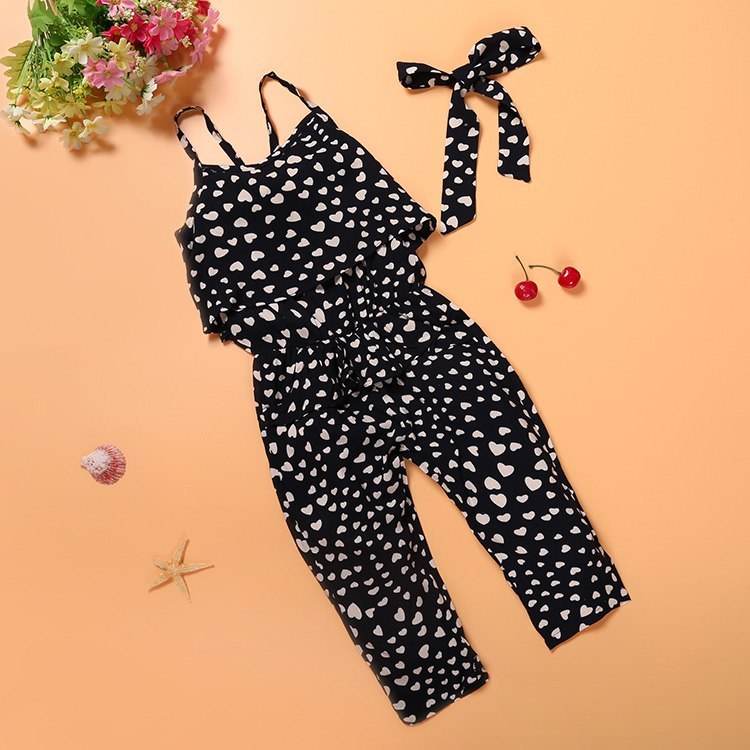 Girls Cotton Sleeveless Polka Dot Strap Girls Jumpsuit - Classy Collective