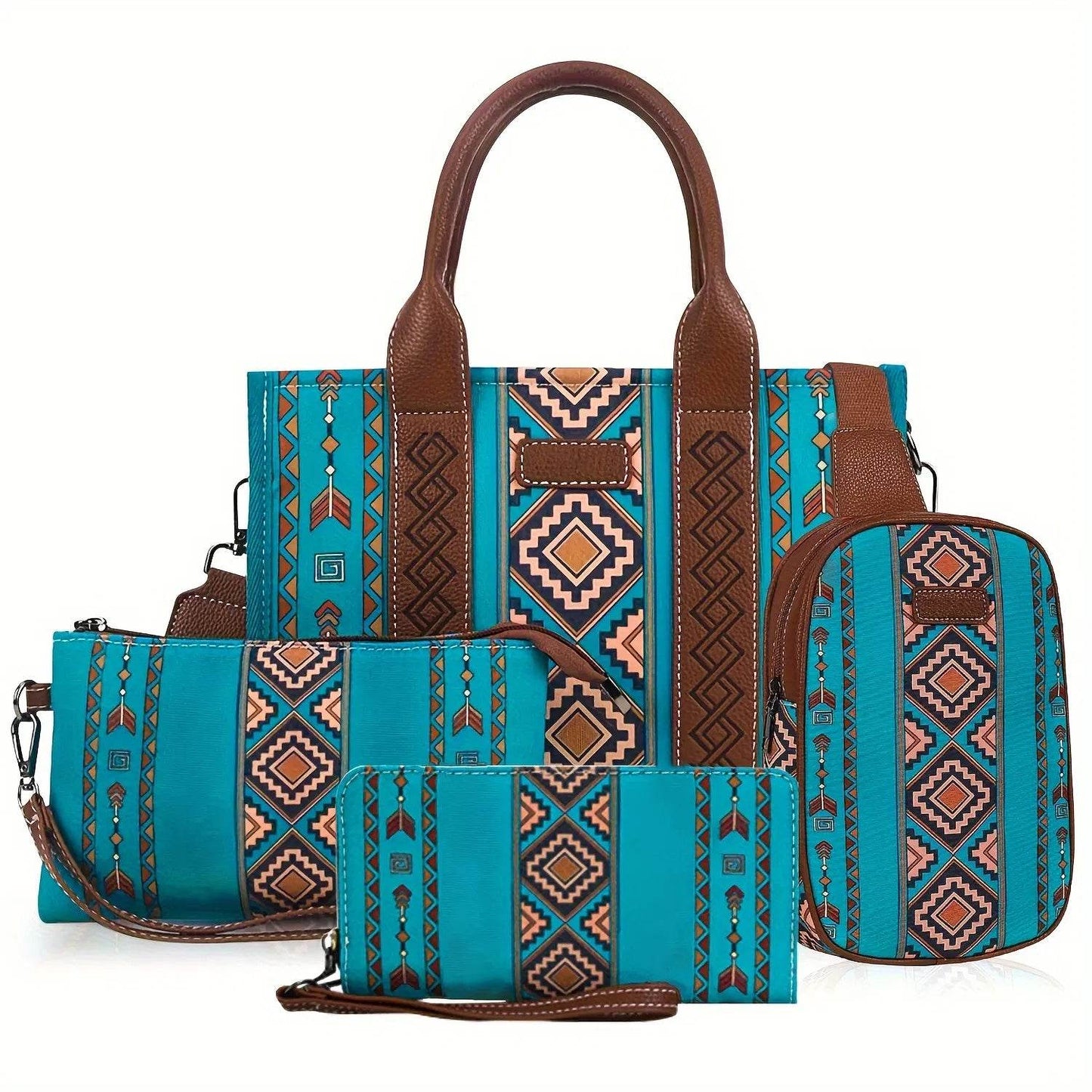 4Pcs Women's Purse Tote, Retro Work Satchel Lightweight, Boho Chic Tote Everyday Green - Classy Collective