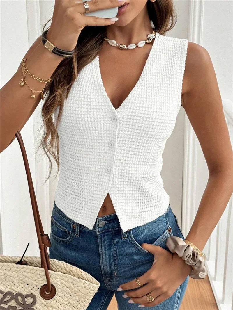 All-match V-neck Three-button Women's Vest - Classy Collective
