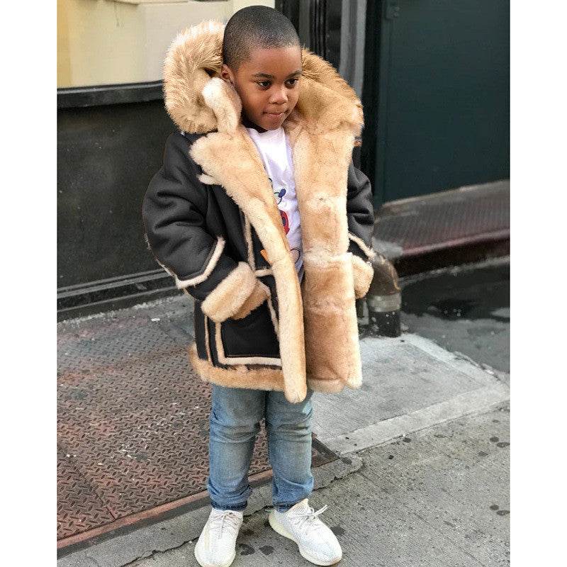 Boys' Warm Fur All-in-one Fashion Hooded Jacket - Classy Collective