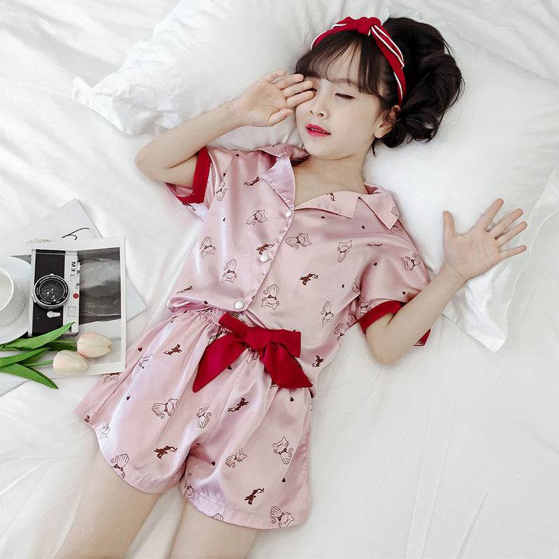 Girls Summer Cartoon Pajamas Short-sleeved Shorts Two-piece Suit - Classy Collective