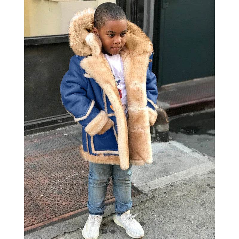 Boys' Warm Fur All-in-one Fashion Hooded Jacket - Classy Collective