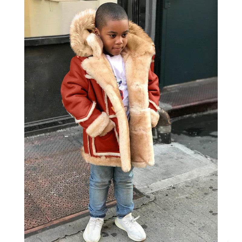Boys' Warm Fur All-in-one Fashion Hooded Jacket - Classy Collective