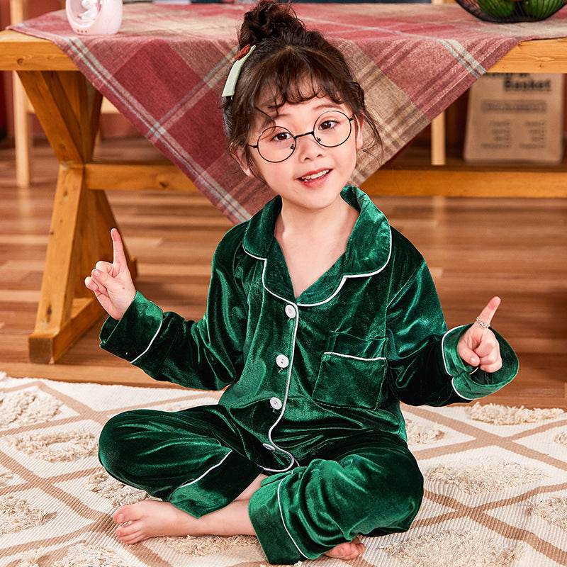 Children's Gold Velvet Solid Color Pajamas Set - Classy Collective