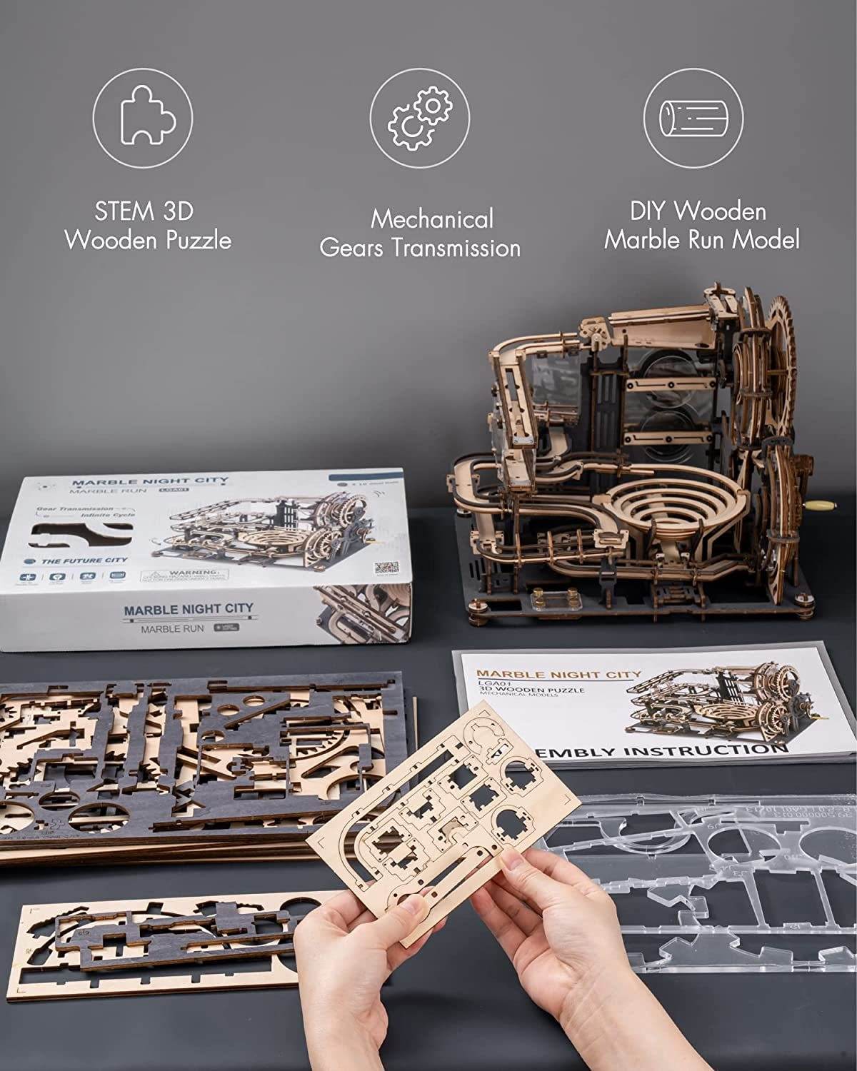 Robotime Marble Night City 3D Wooden Puzzle Games Assembly - Classy Collective