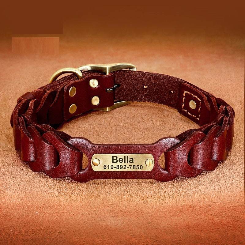 Dog Braided Leather Medium Large Dog Collar - Classy Collective