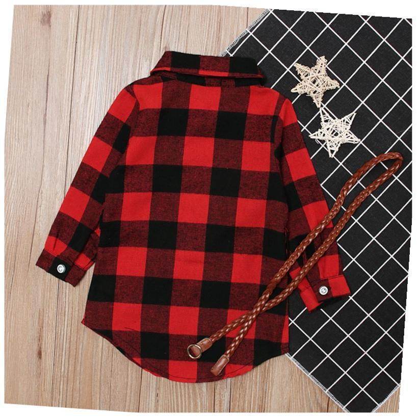 Fashion Girls Long Red Plaid Dress With Belt - Classy Collective