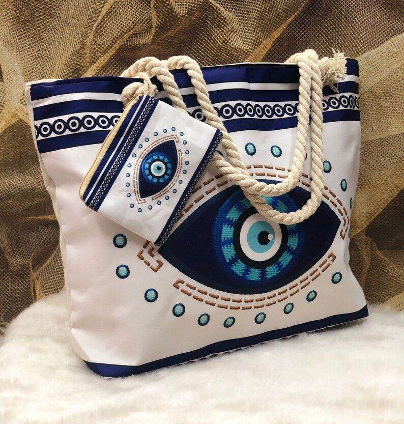 Devil's Eye Women's Cotton Portable Large Capacity Seaside Shoulder Bag - Classy Collective
