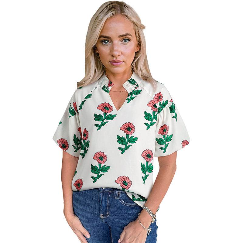 Summer Floral Printed V-neck Short Sleeve - Classy Collective