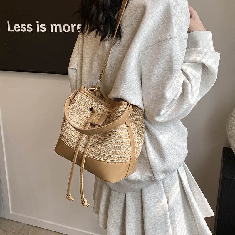 Woven Straw Women's Crossbody Portable Bucket Bag - Classy Collective