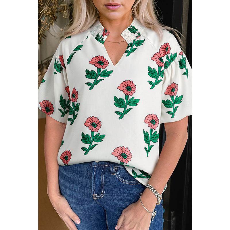 Summer Floral Printed V-neck Short Sleeve - Classy Collective