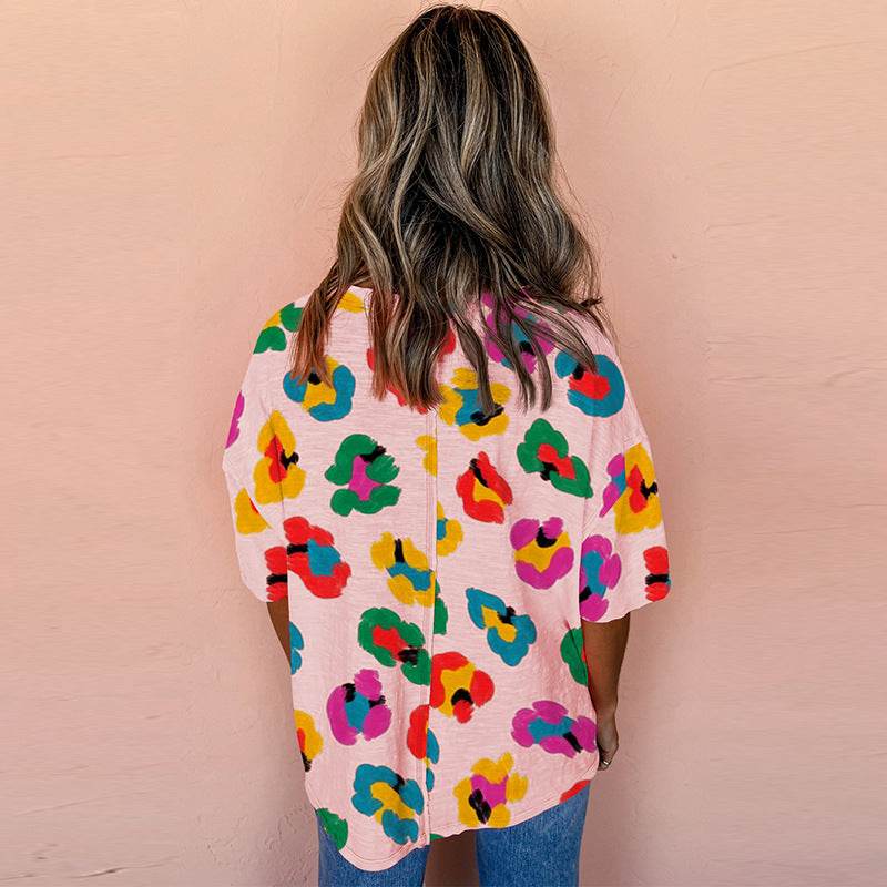 Fashion Colorblock Half Sleeve Pullover Top - Classy Collective