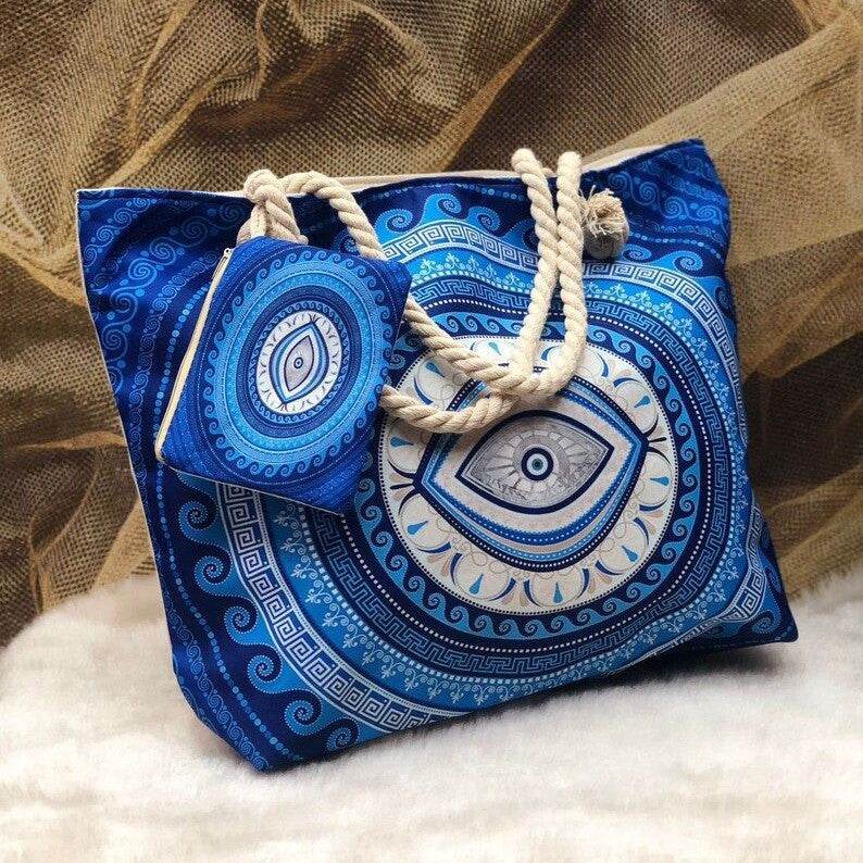Devil's Eye Women's Cotton Portable Large Capacity Seaside Shoulder Bag - Classy Collective