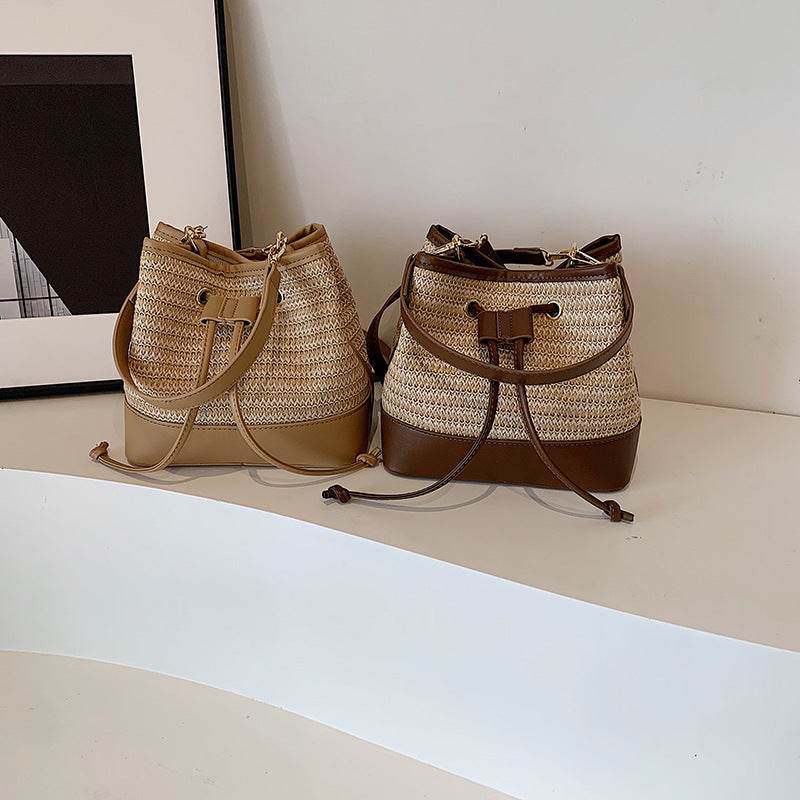 Woven Straw Women's Crossbody Portable Bucket Bag - Classy Collective