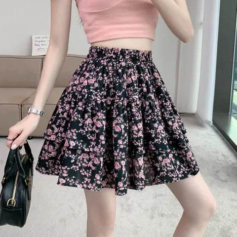 French Style Vintage And Little Fresh Cherry Floral A- Line Skirt - Classy Collective