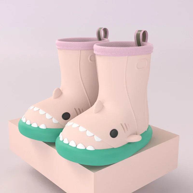 Children Boys Girls Cute Cartoon Waterproof Shoes Safety Rubber Shark Slippers Kids Rain Boots - Classy Collective