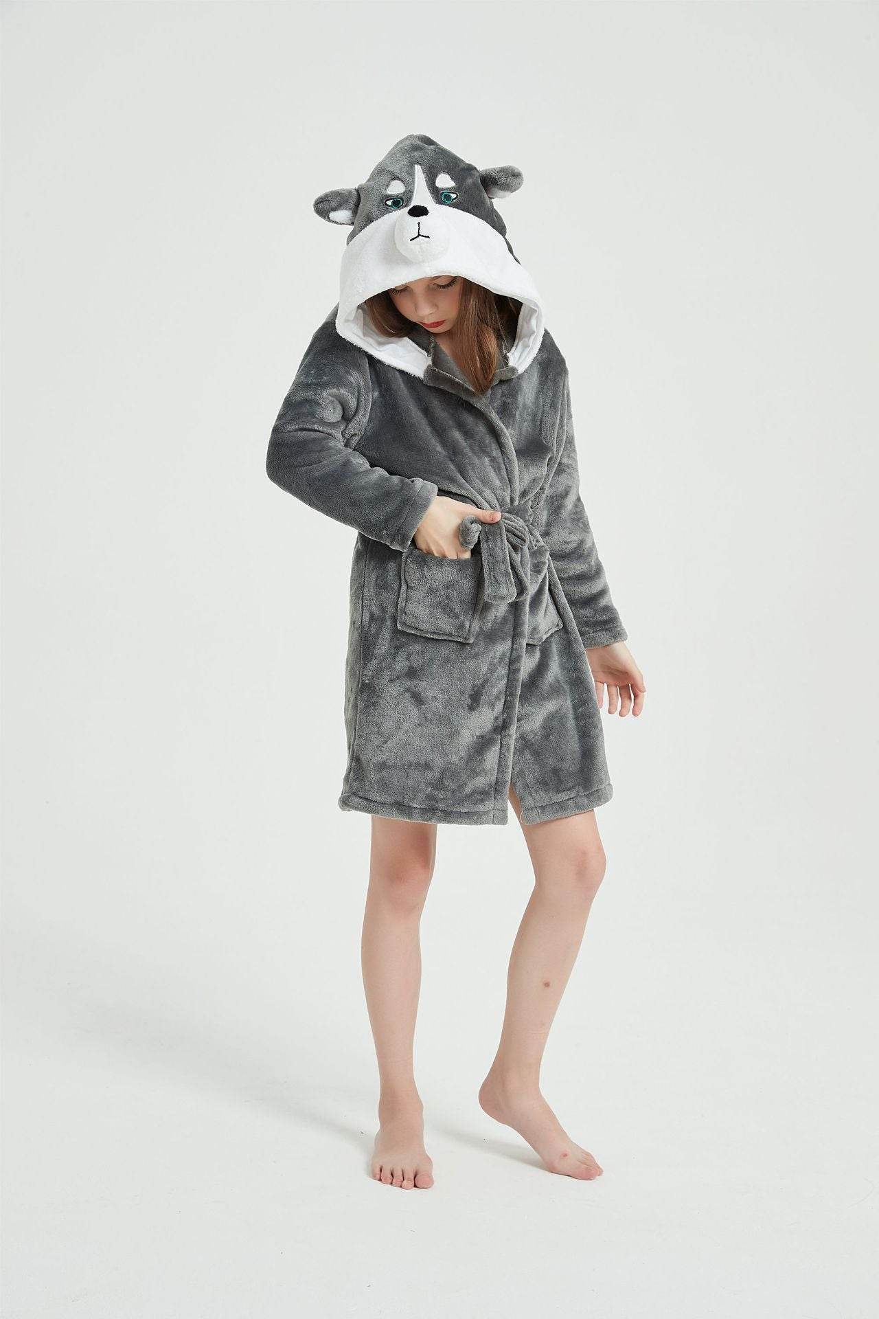 Children's Flannel Cartoon Hooded Homewear Nightgown - Classy Collective