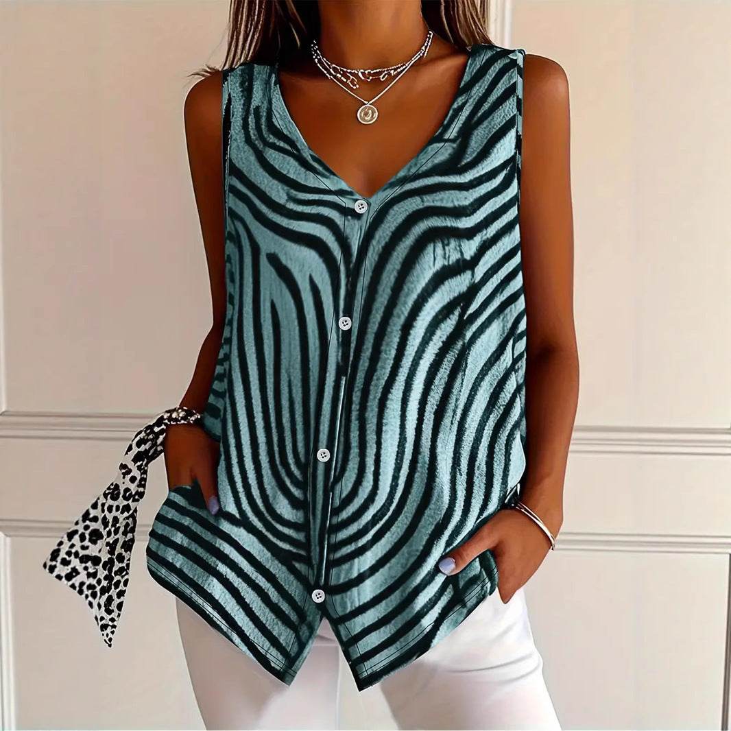 Spring And Summer New Women's Printed Button Cardigan Vest - Classy Collective