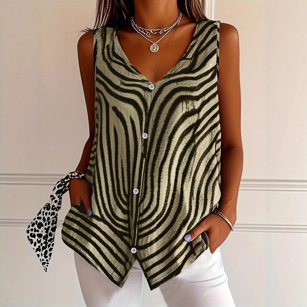 Spring And Summer New Women's Printed Button Cardigan Vest - Classy Collective