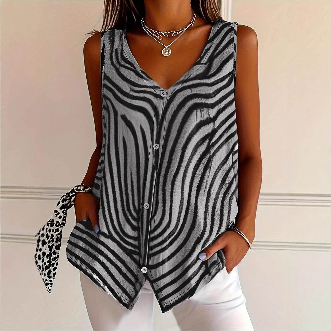 Spring And Summer New Women's Printed Button Cardigan Vest - Classy Collective