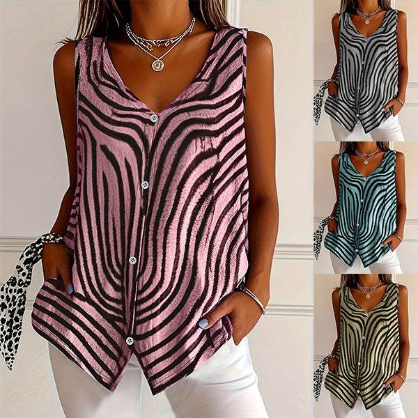 Spring And Summer New Women's Printed Button Cardigan Vest - Classy Collective